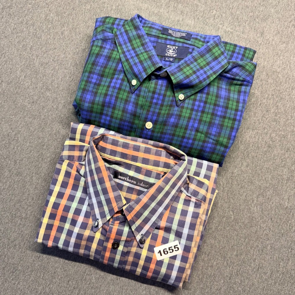 Mens Plaid Button Down Shirt Bundle Hunt Club Northern Isles Large 2 Pack